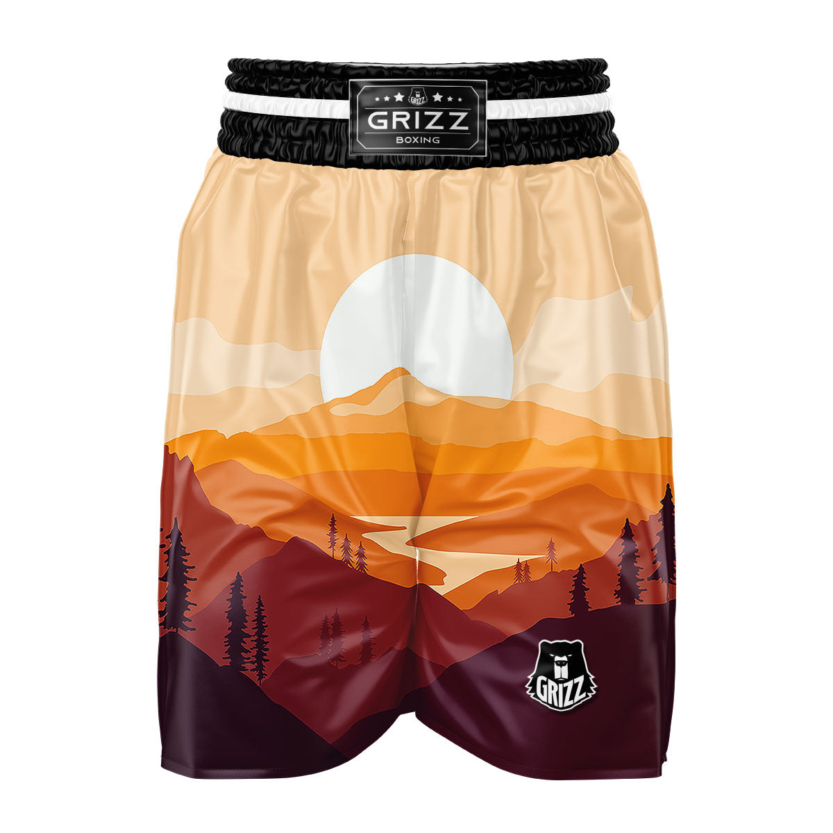 Autumn Mountains Sunset Print Boxing Shorts-grizzshop