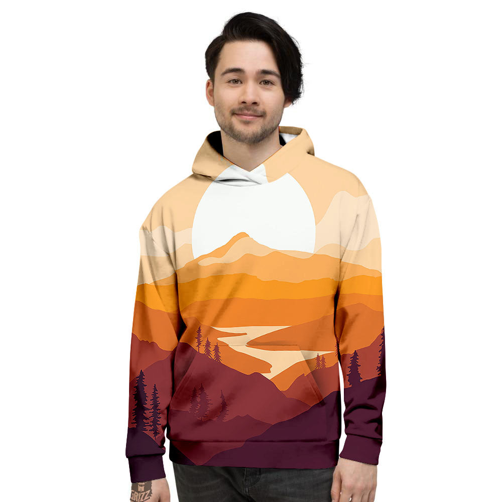 Autumn Mountains Sunset Print Men's Hoodie-grizzshop
