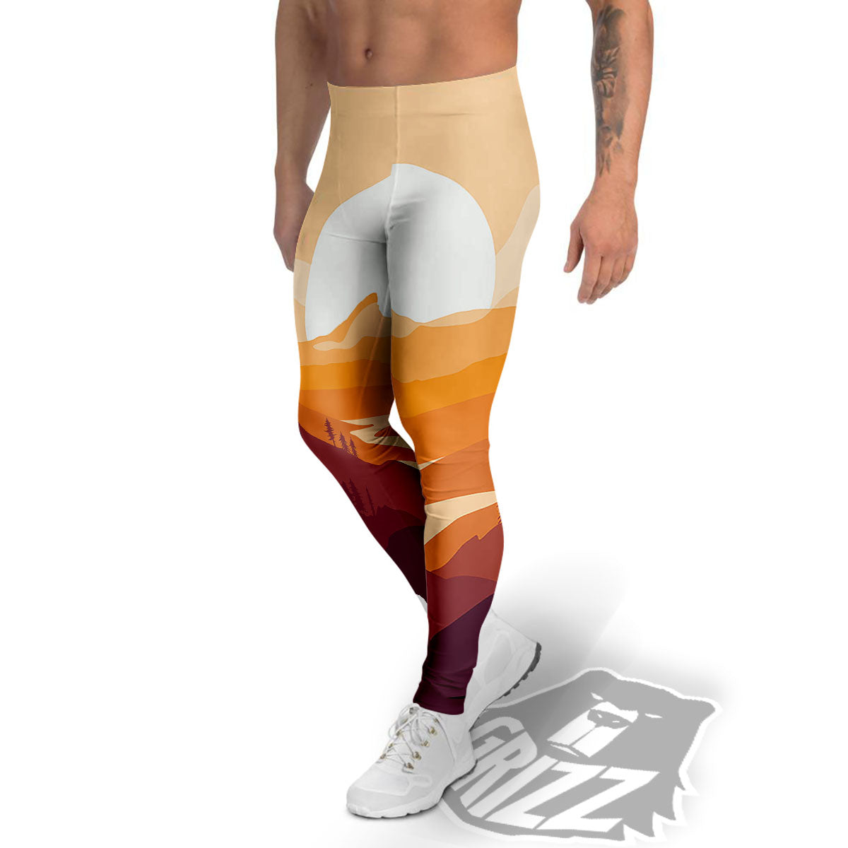 Autumn Mountains Sunset Print Men's Leggings-grizzshop