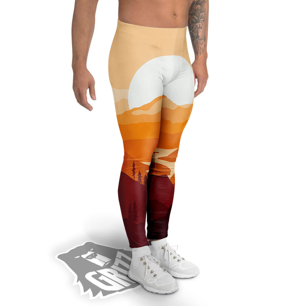 Autumn Mountains Sunset Print Men's Leggings-grizzshop