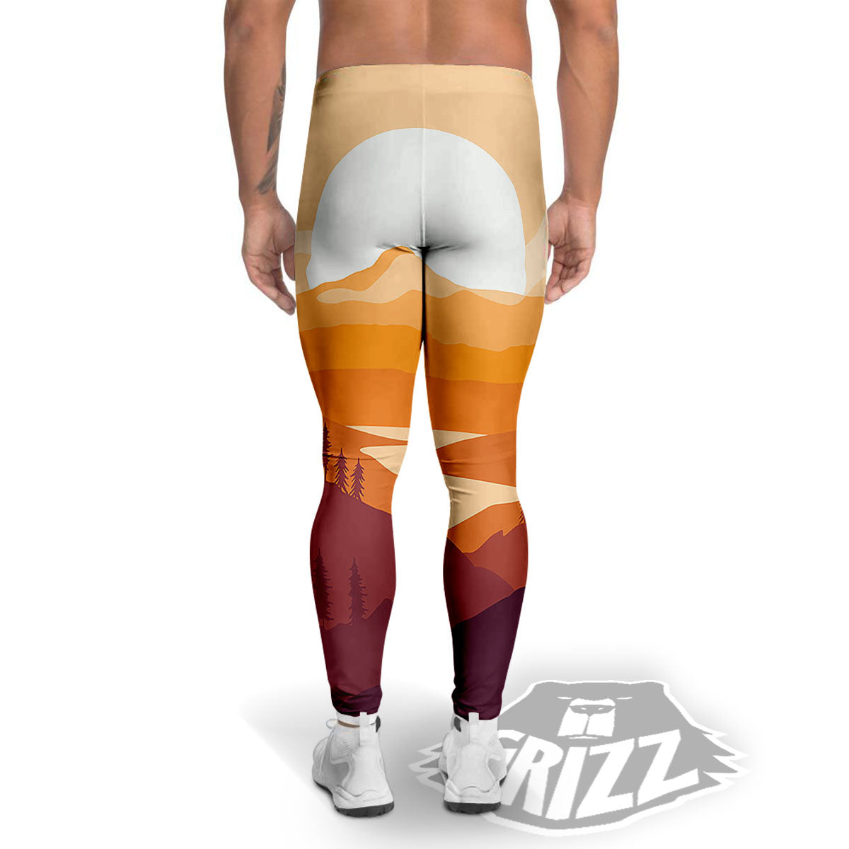 Autumn Mountains Sunset Print Men's Leggings-grizzshop