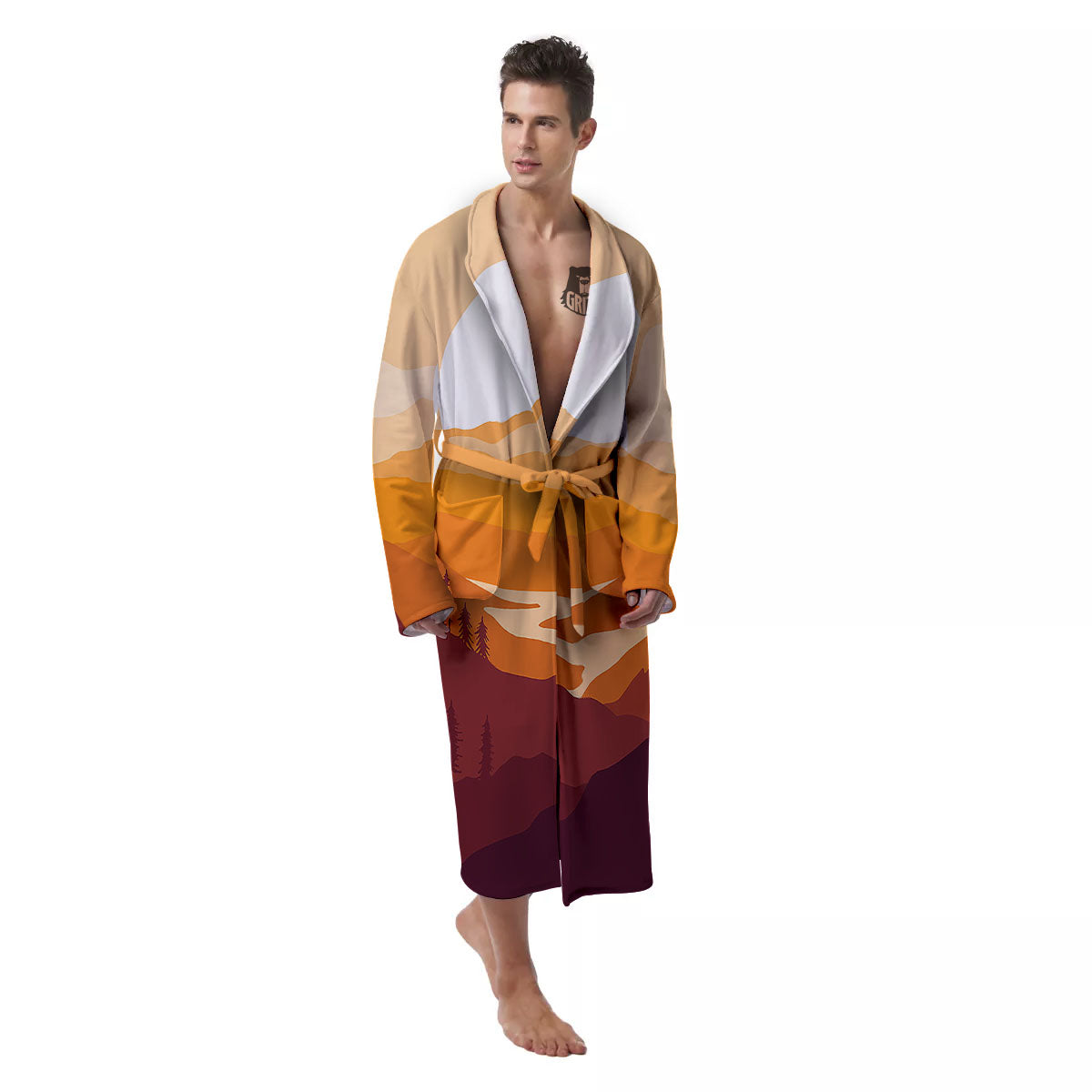 Autumn Mountains Sunset Print Men's Robe-grizzshop