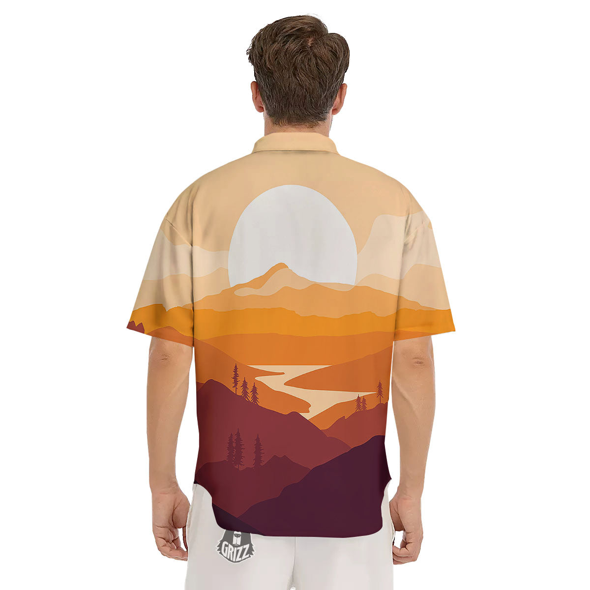 Autumn Mountains Sunset Print Men's Short Sleeve Shirts-grizzshop