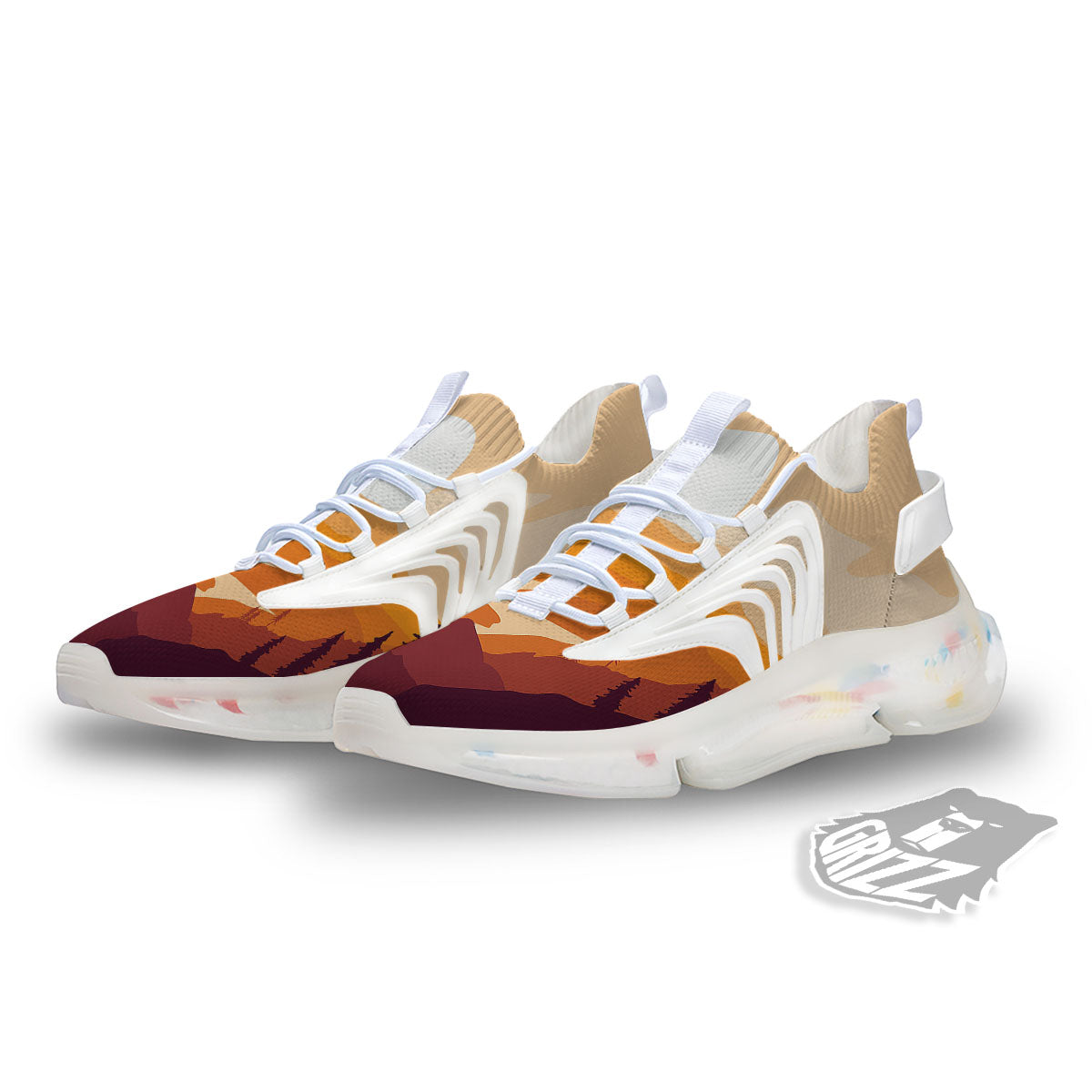 Autumn Mountains Sunset Print White Gym Shoes-grizzshop