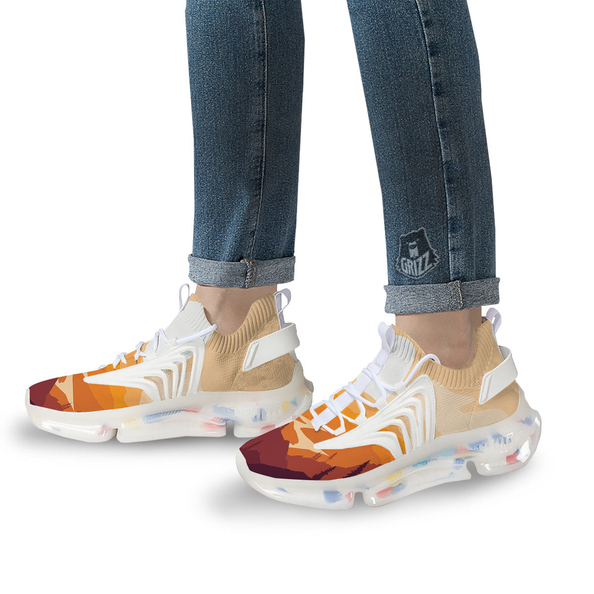Autumn Mountains Sunset Print White Gym Shoes-grizzshop