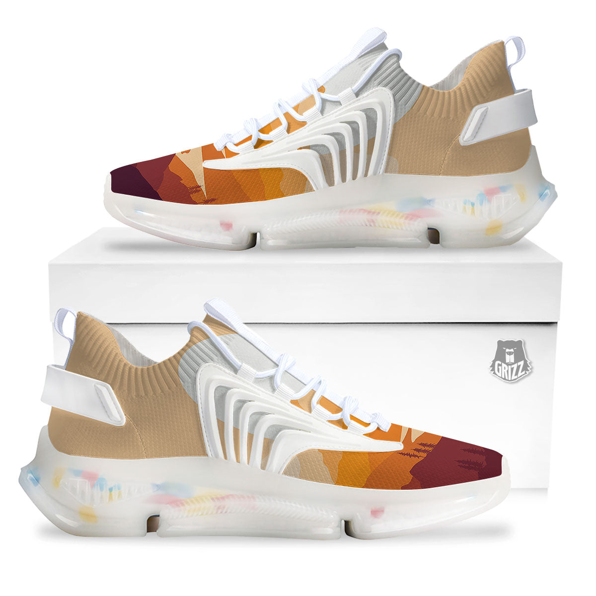 Autumn Mountains Sunset Print White Gym Shoes-grizzshop