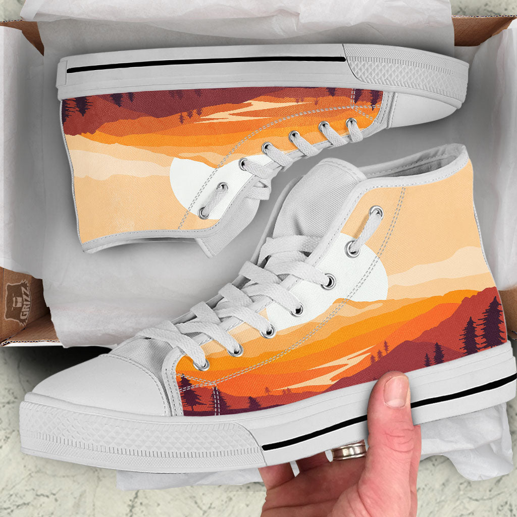 Autumn Mountains Sunset Print White High Top Shoes-grizzshop