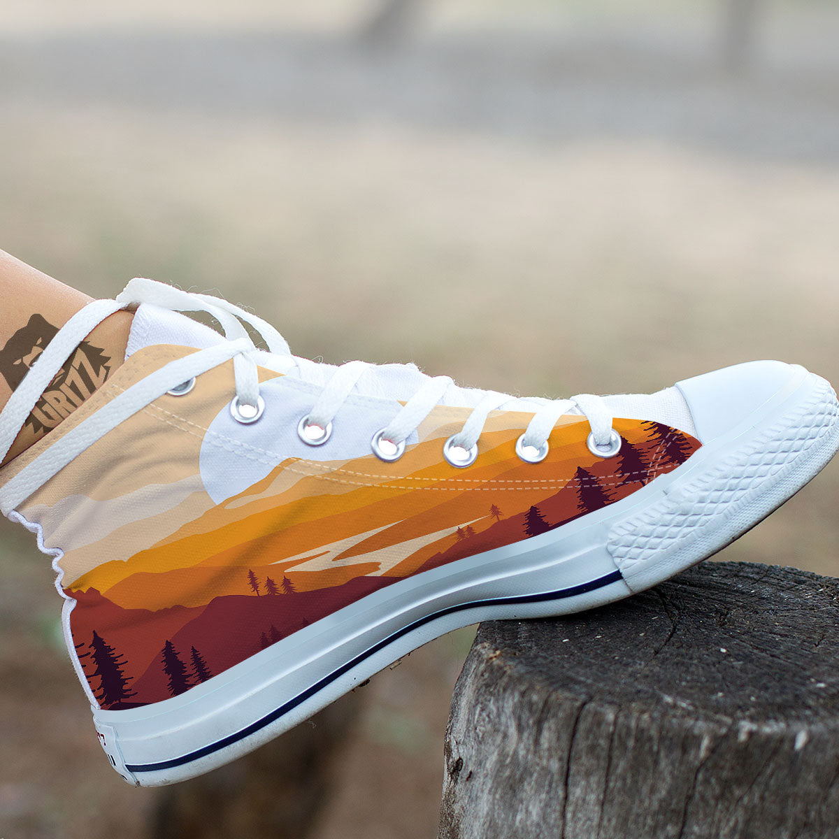 Autumn Mountains Sunset Print White High Top Shoes-grizzshop
