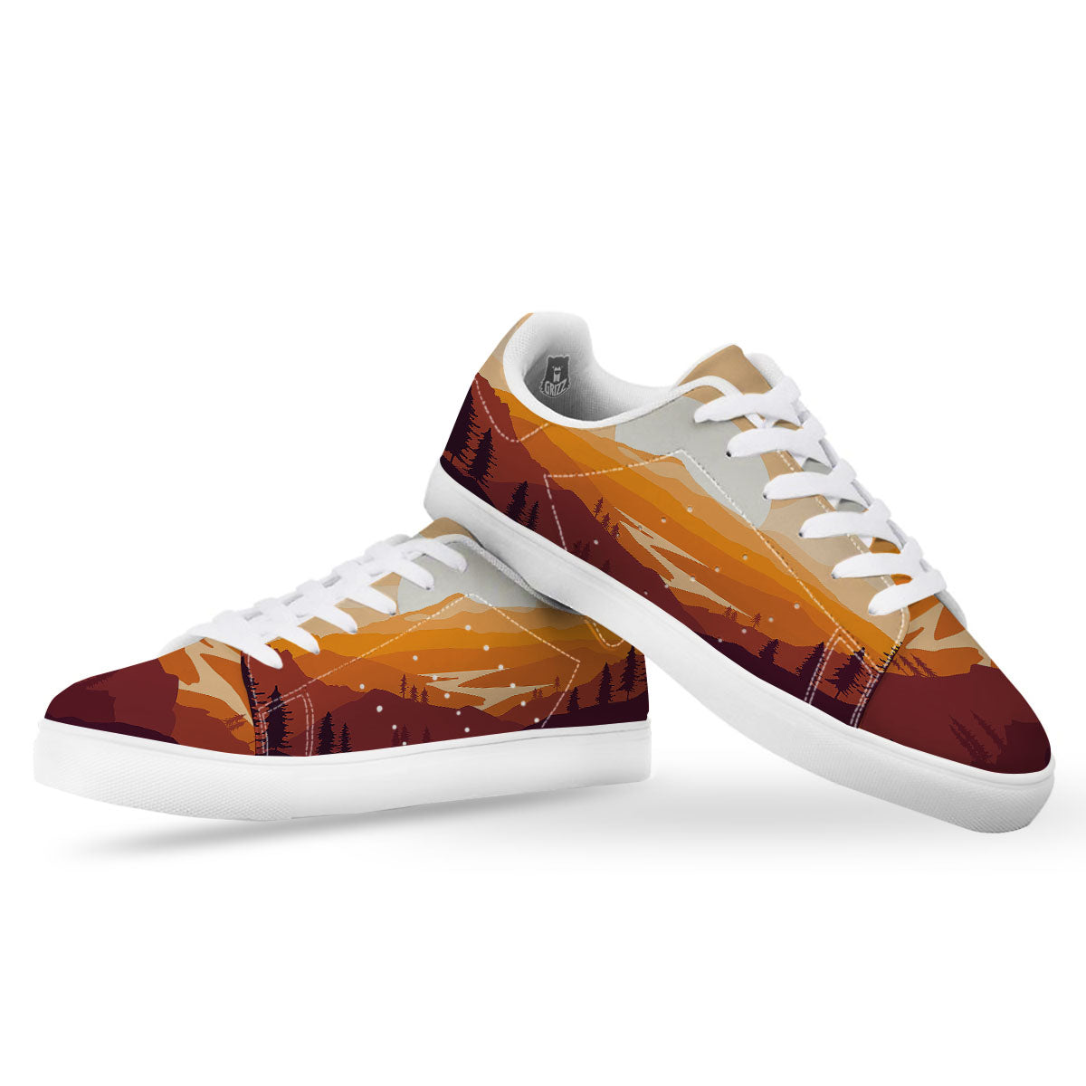 Autumn Mountains Sunset Print White Low Top Sneakers-grizzshop