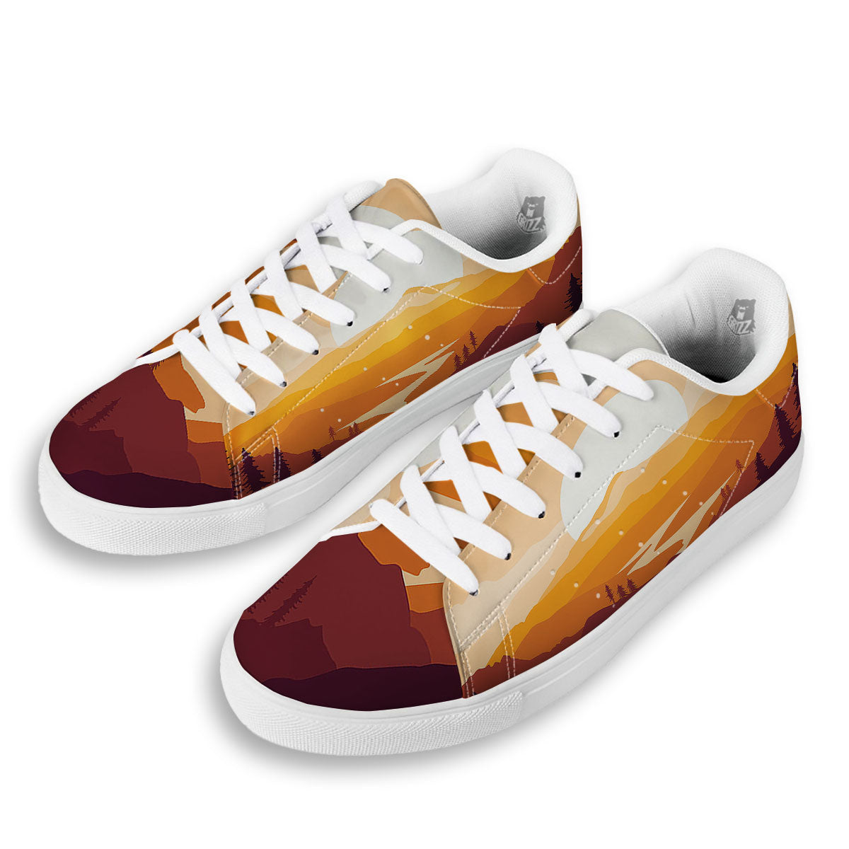Autumn Mountains Sunset Print White Low Top Sneakers-grizzshop
