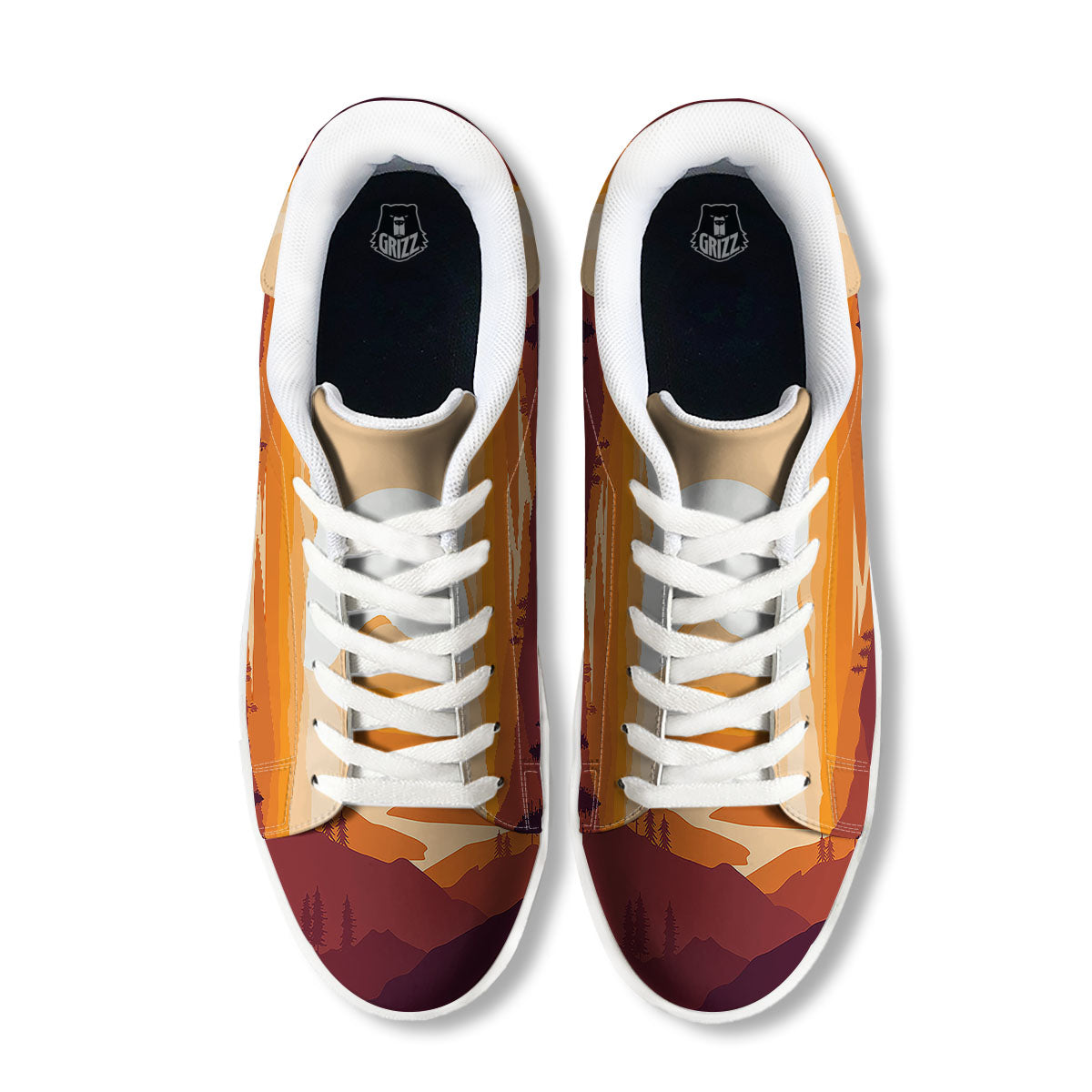 Autumn Mountains Sunset Print White Low Top Sneakers-grizzshop