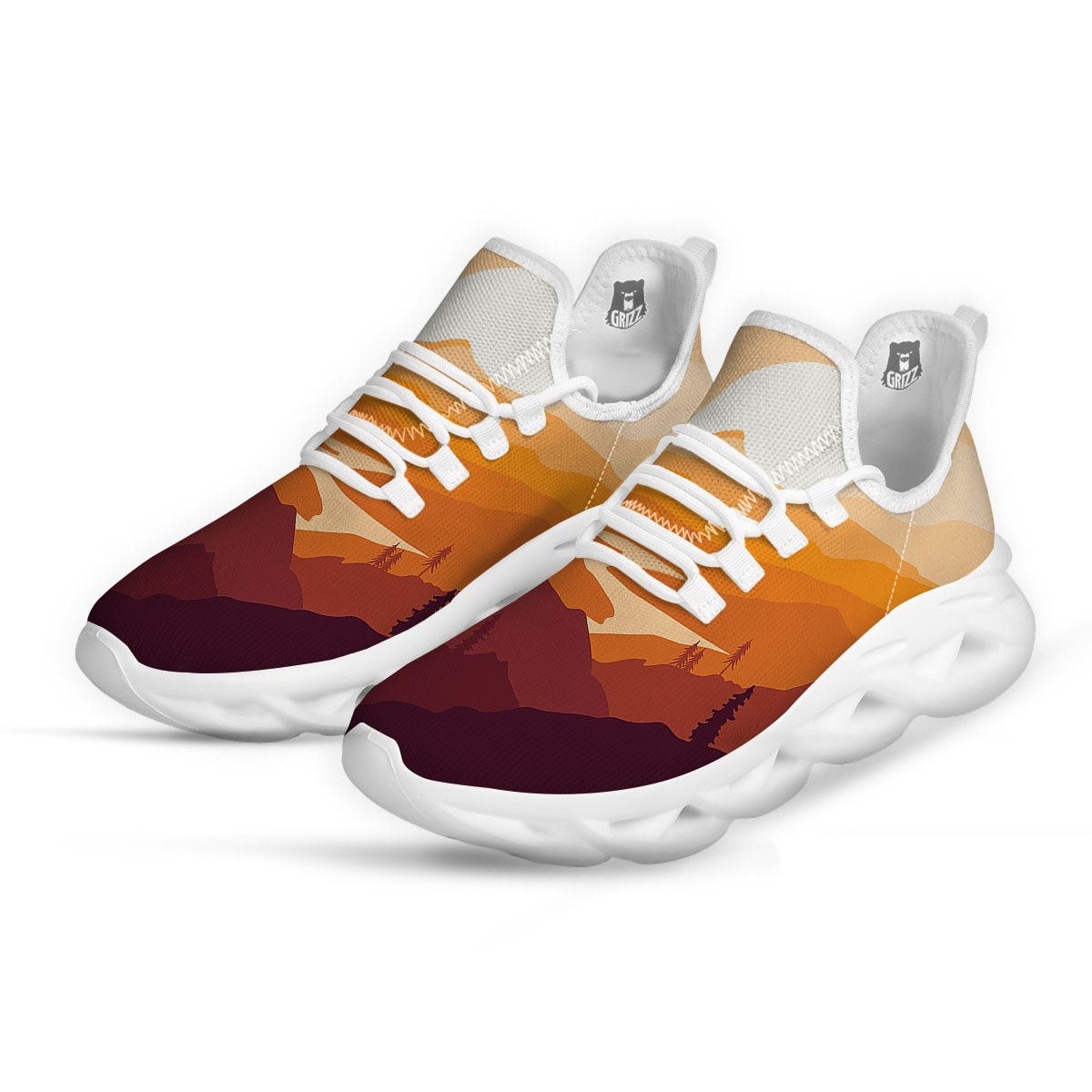 Autumn Mountains Sunset Print White Running Shoes-grizzshop