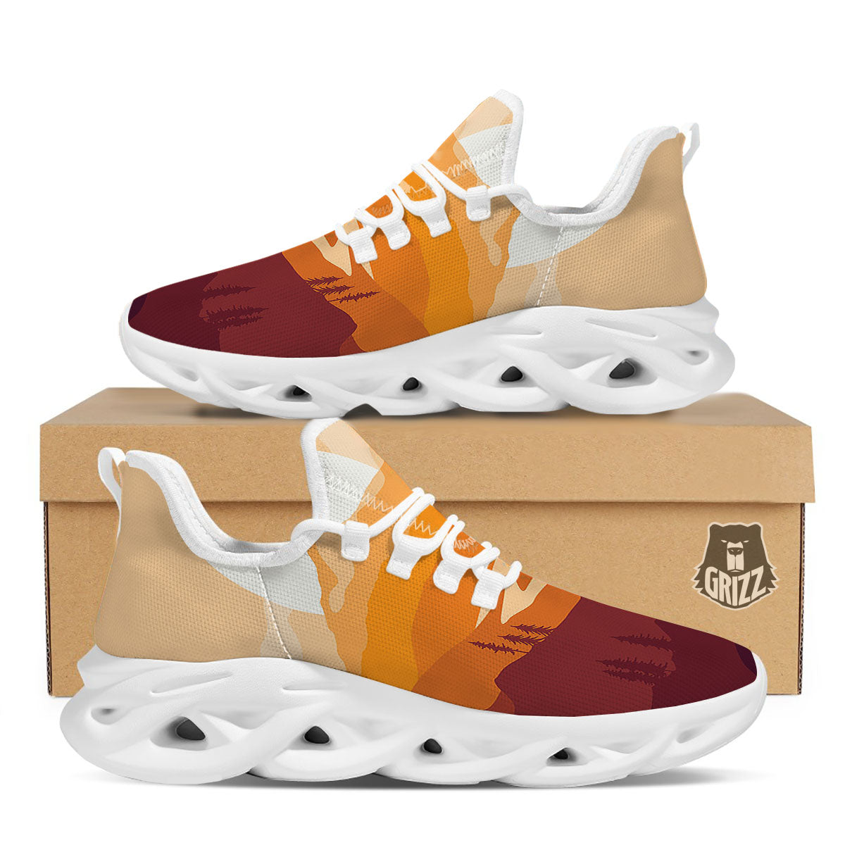 Autumn Mountains Sunset Print White Running Shoes-grizzshop