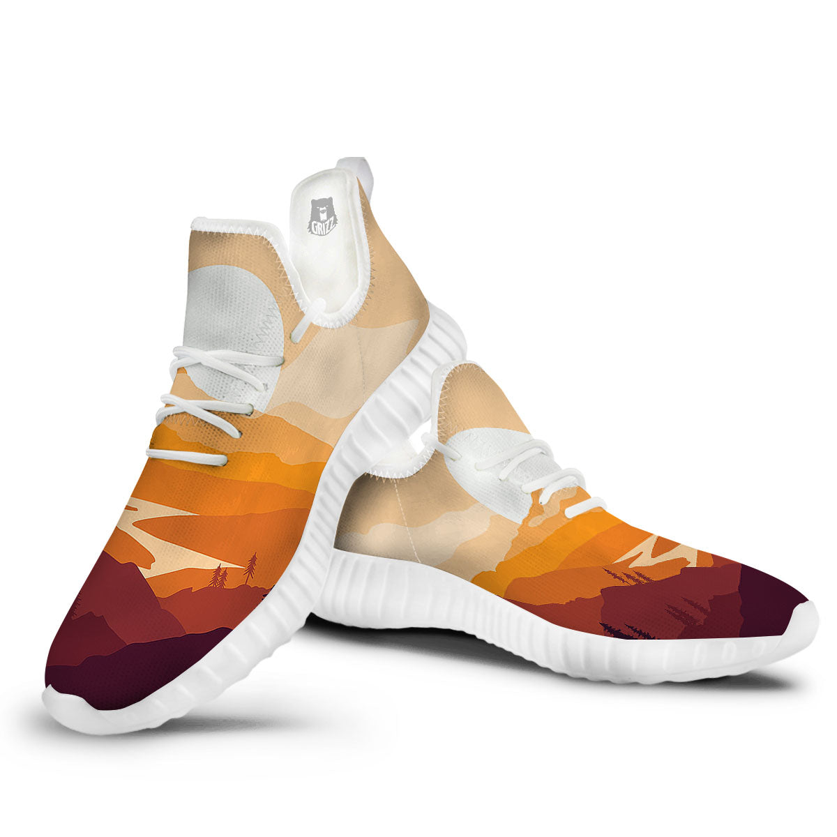 Autumn Mountains Sunset Print White Walking Shoes-grizzshop