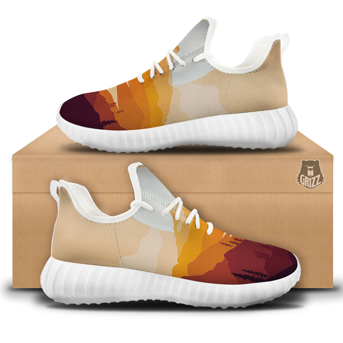 Autumn Mountains Sunset Print White Walking Shoes-grizzshop