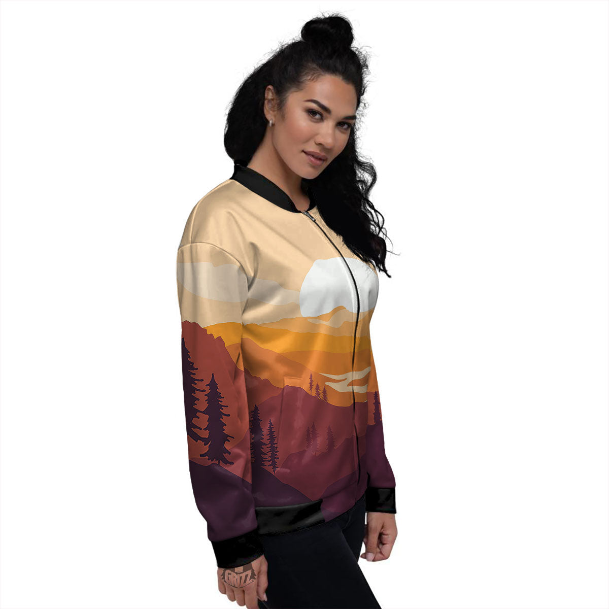 Autumn Mountains Sunset Print Women's Bomber Jacket-grizzshop