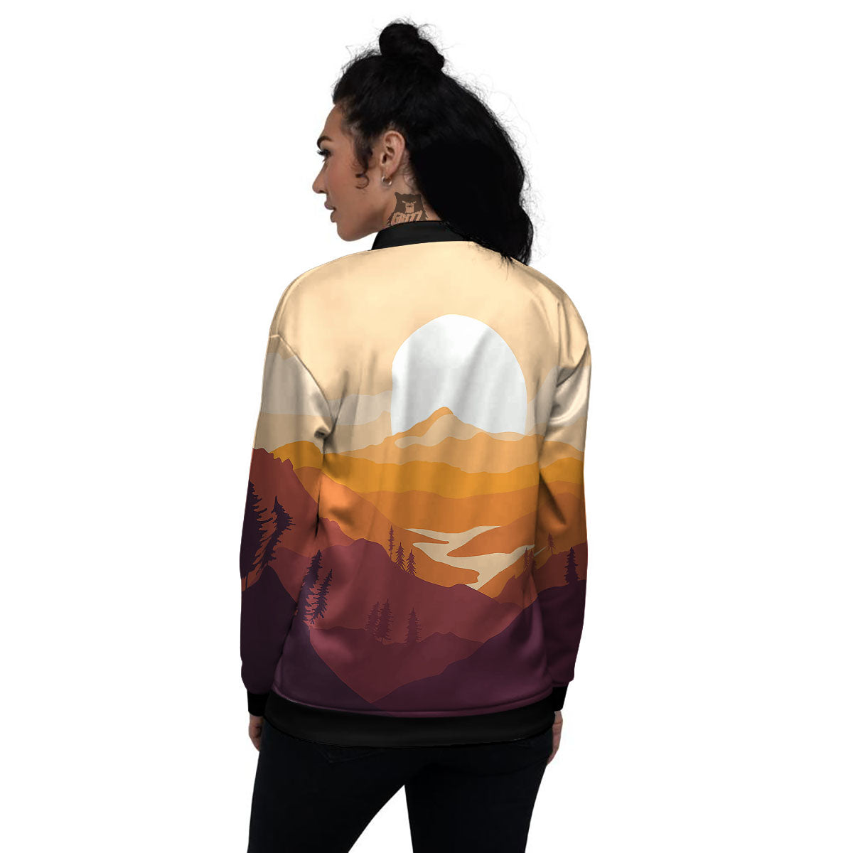 Autumn Mountains Sunset Print Women's Bomber Jacket-grizzshop