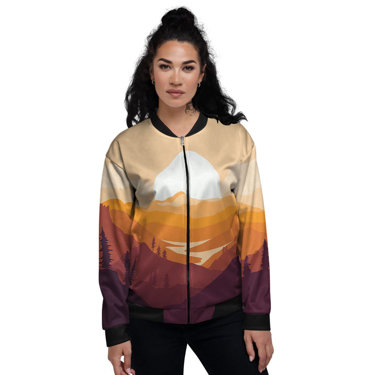 Autumn Mountains Sunset Print Women's Bomber Jacket-grizzshop