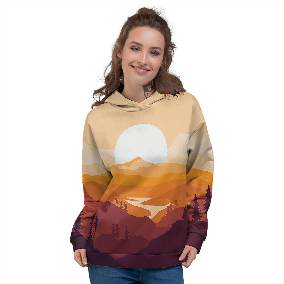 Autumn Mountains Sunset Print Women's Hoodie-grizzshop