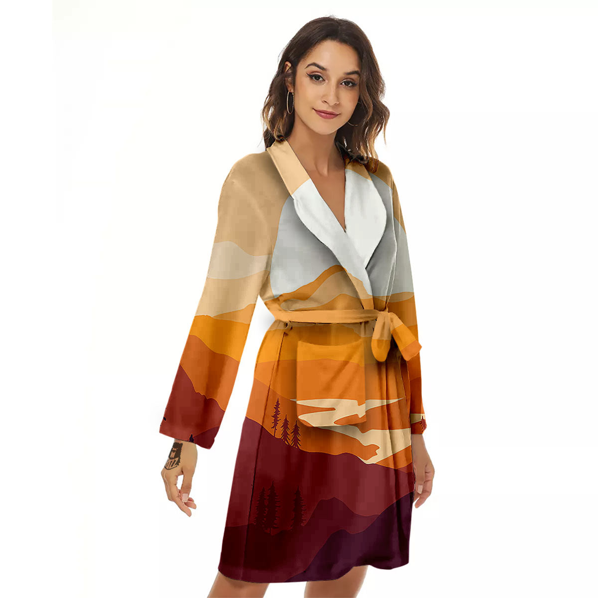 Autumn Mountains Sunset Print Women's Robe-grizzshop