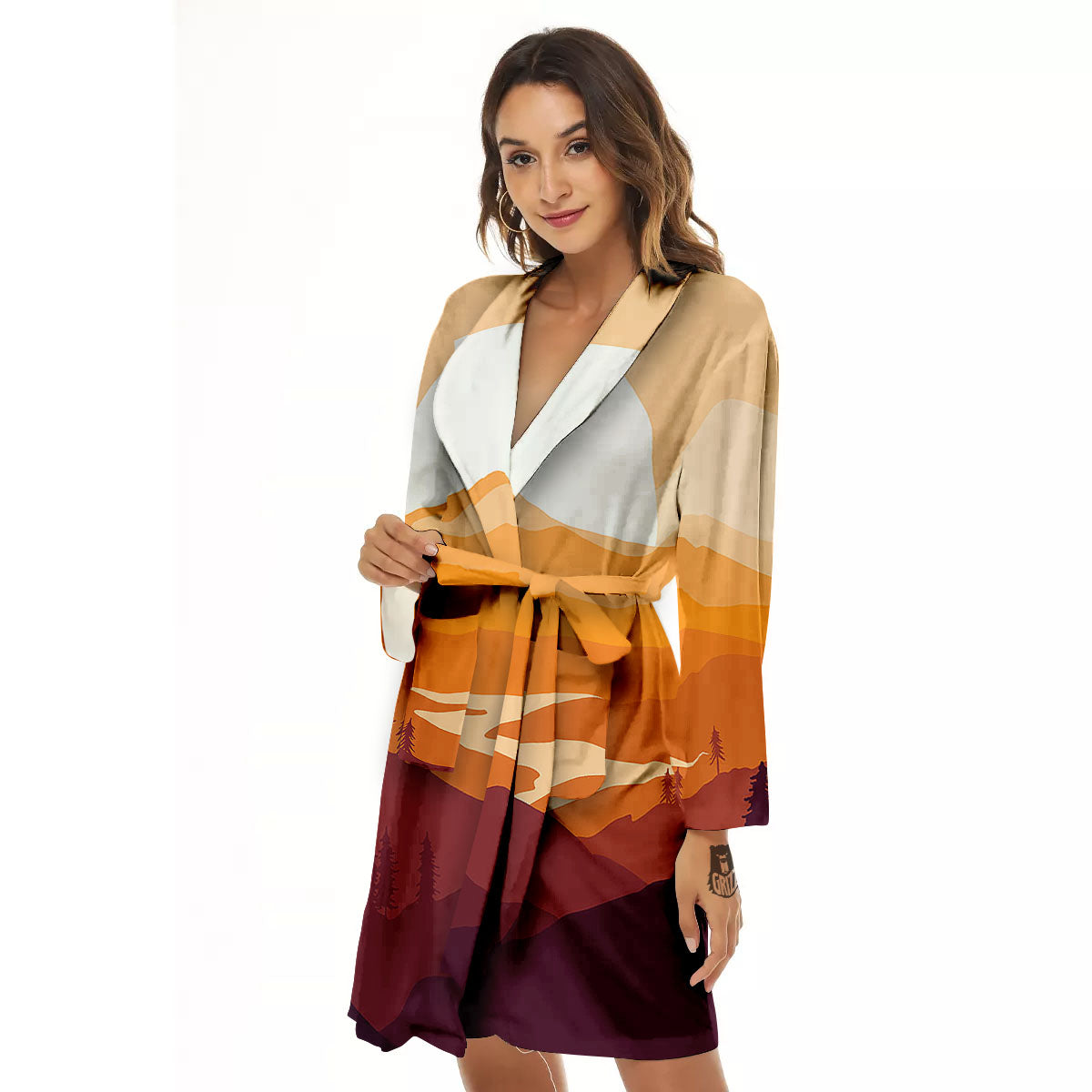 Autumn Mountains Sunset Print Women's Robe-grizzshop