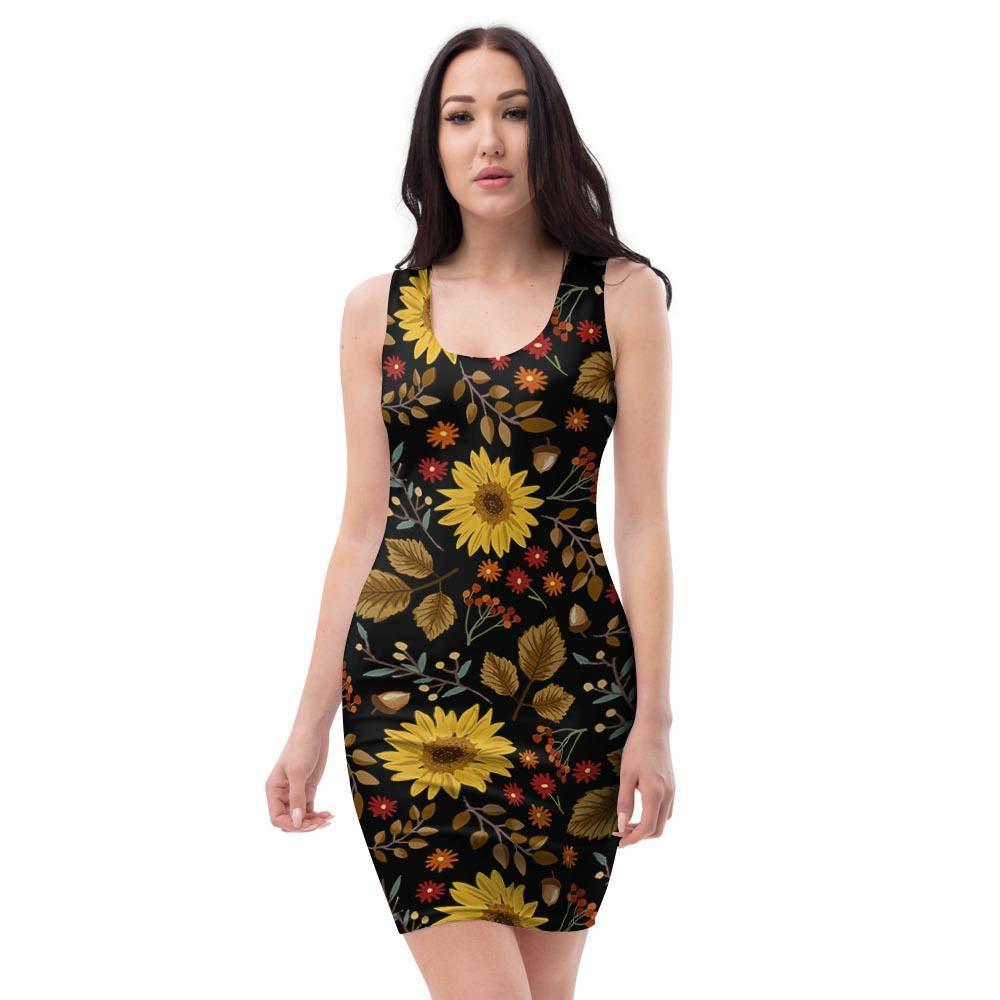 Autumn Sunflower Bodycon Dress-grizzshop