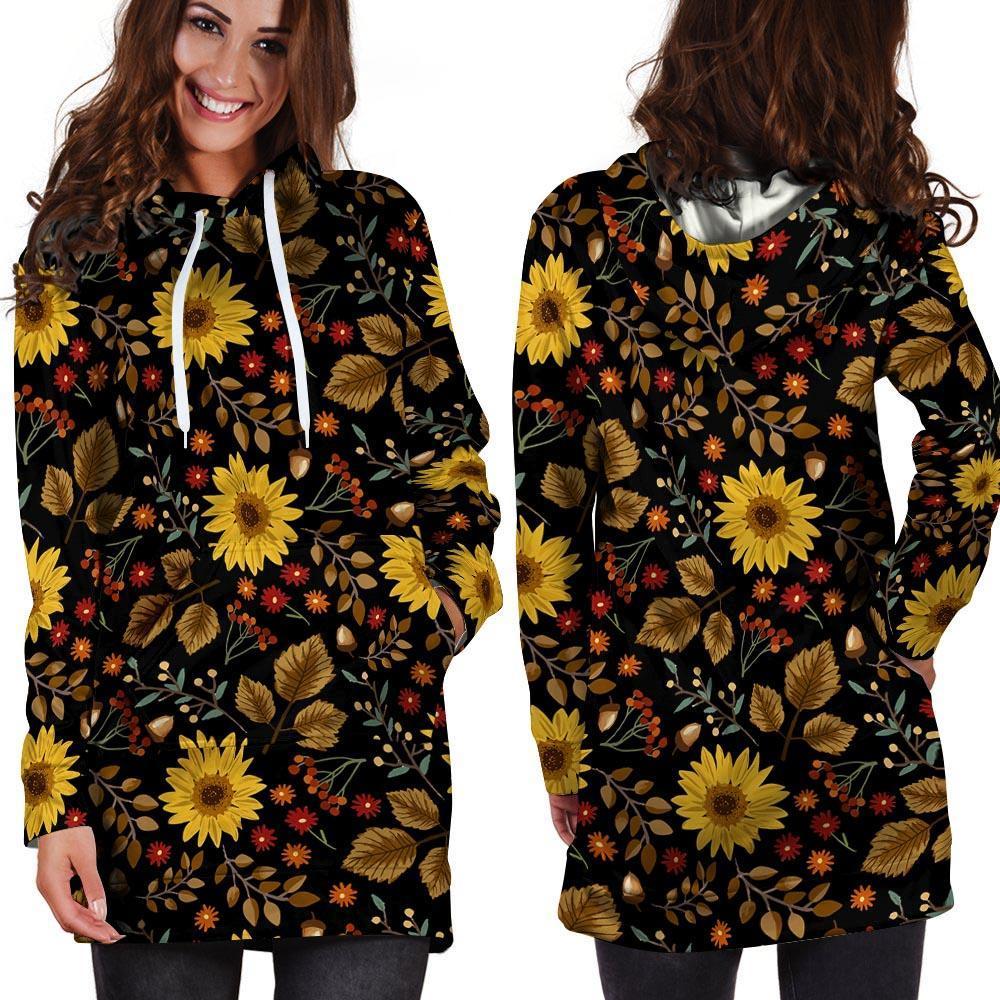 Autumn Sunflower Hoodie Dress-grizzshop