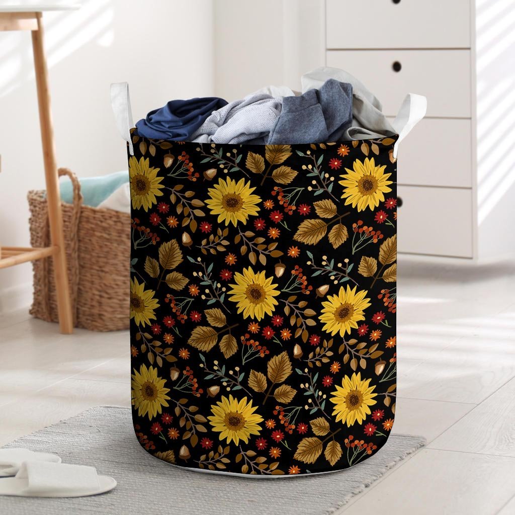 Autumn Sunflower Laundry Basket-grizzshop