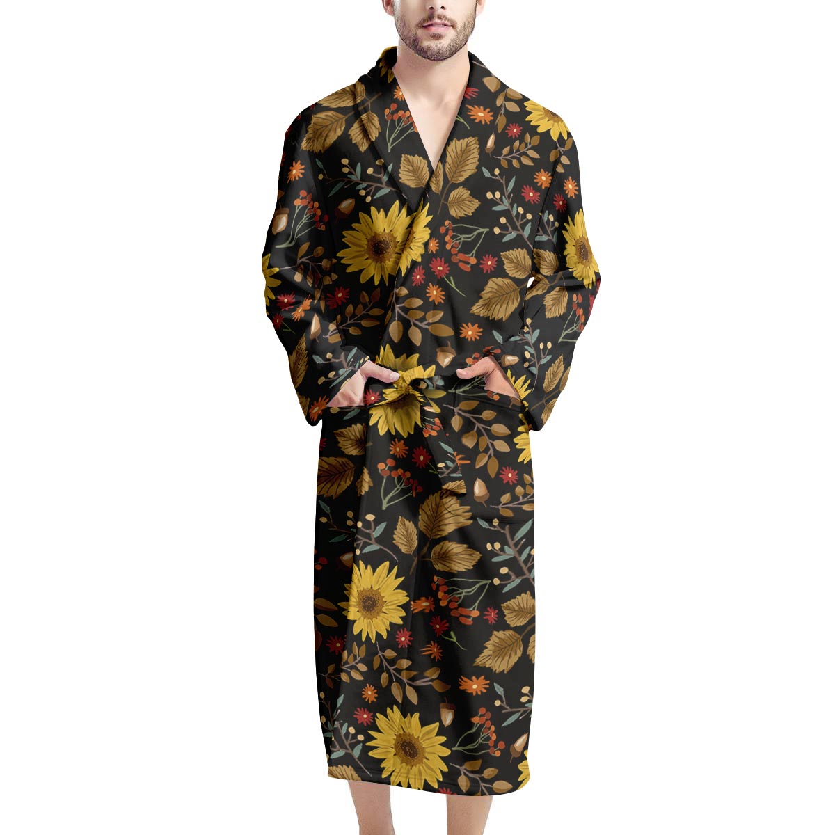 Autumn Sunflower Men's Robe-grizzshop