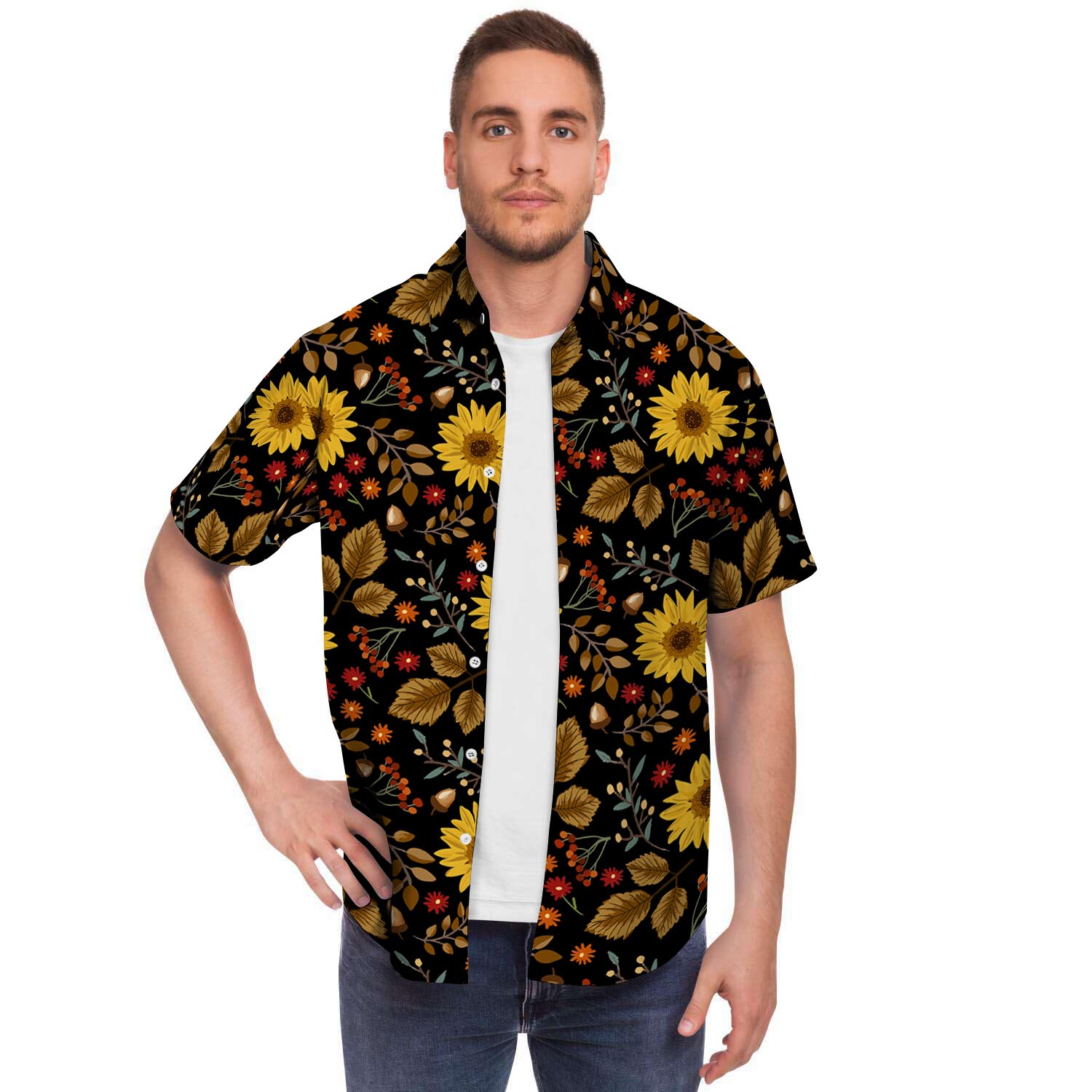 Autumn Sunflower Men's Short Sleeve Shirt-grizzshop