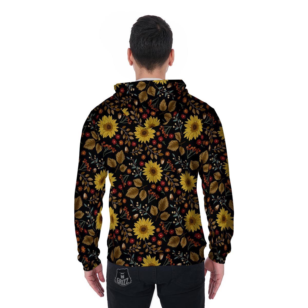 Autumn Sunflower Men's Zip Up Hoodie-grizzshop