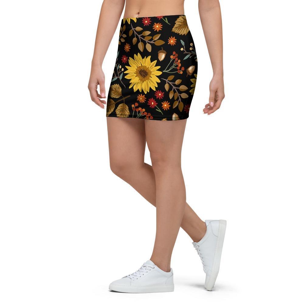 Autumn Sunflower Mini Skirt-grizzshop