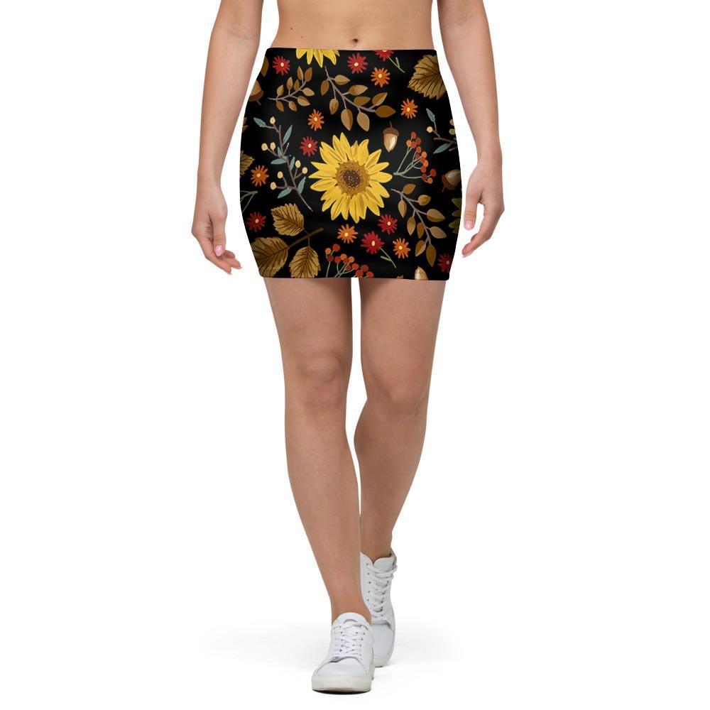 Autumn Sunflower Mini Skirt-grizzshop