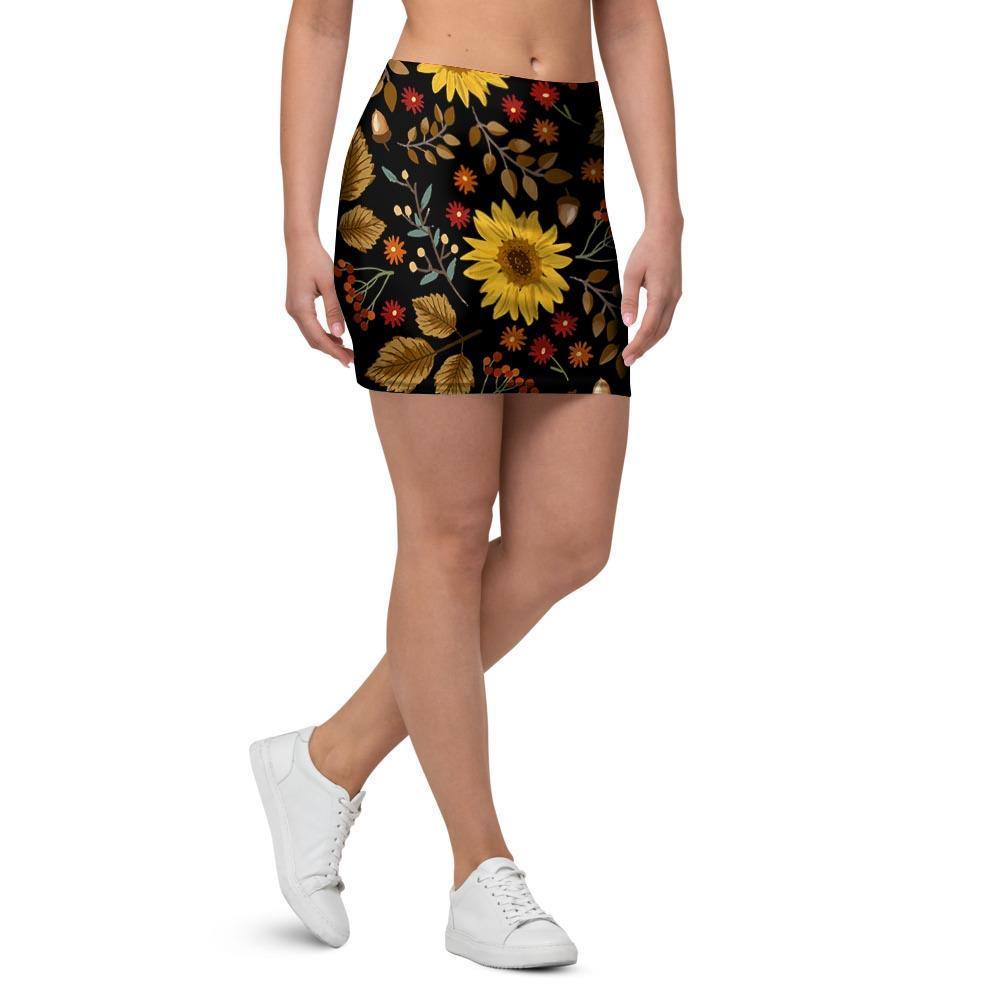 Autumn Sunflower Mini Skirt-grizzshop