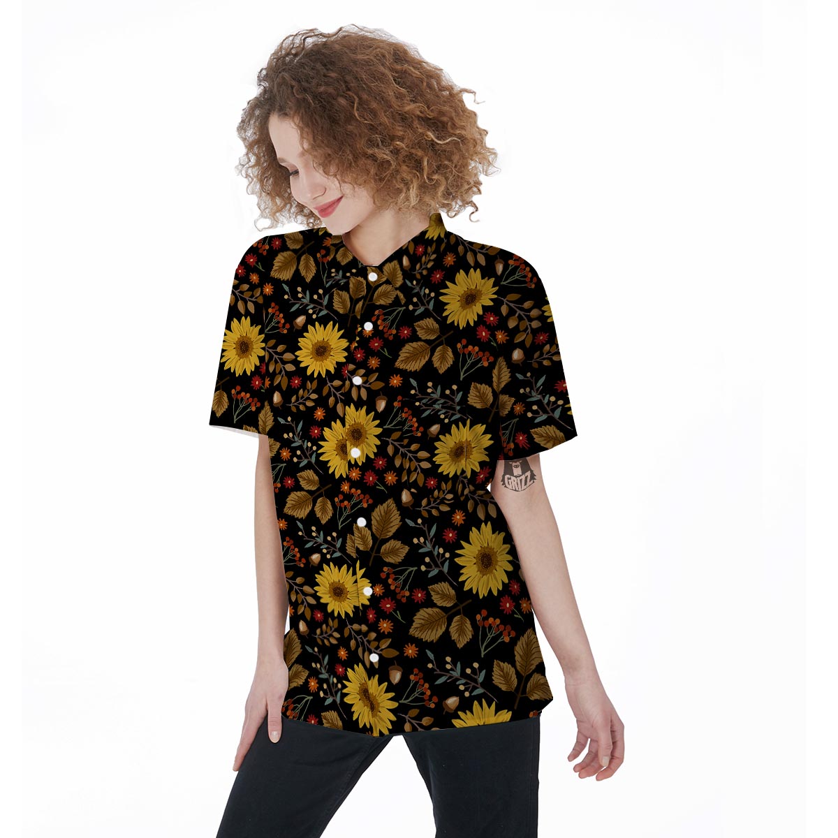 Autumn Sunflower Women's Short Sleeve Shirts-grizzshop