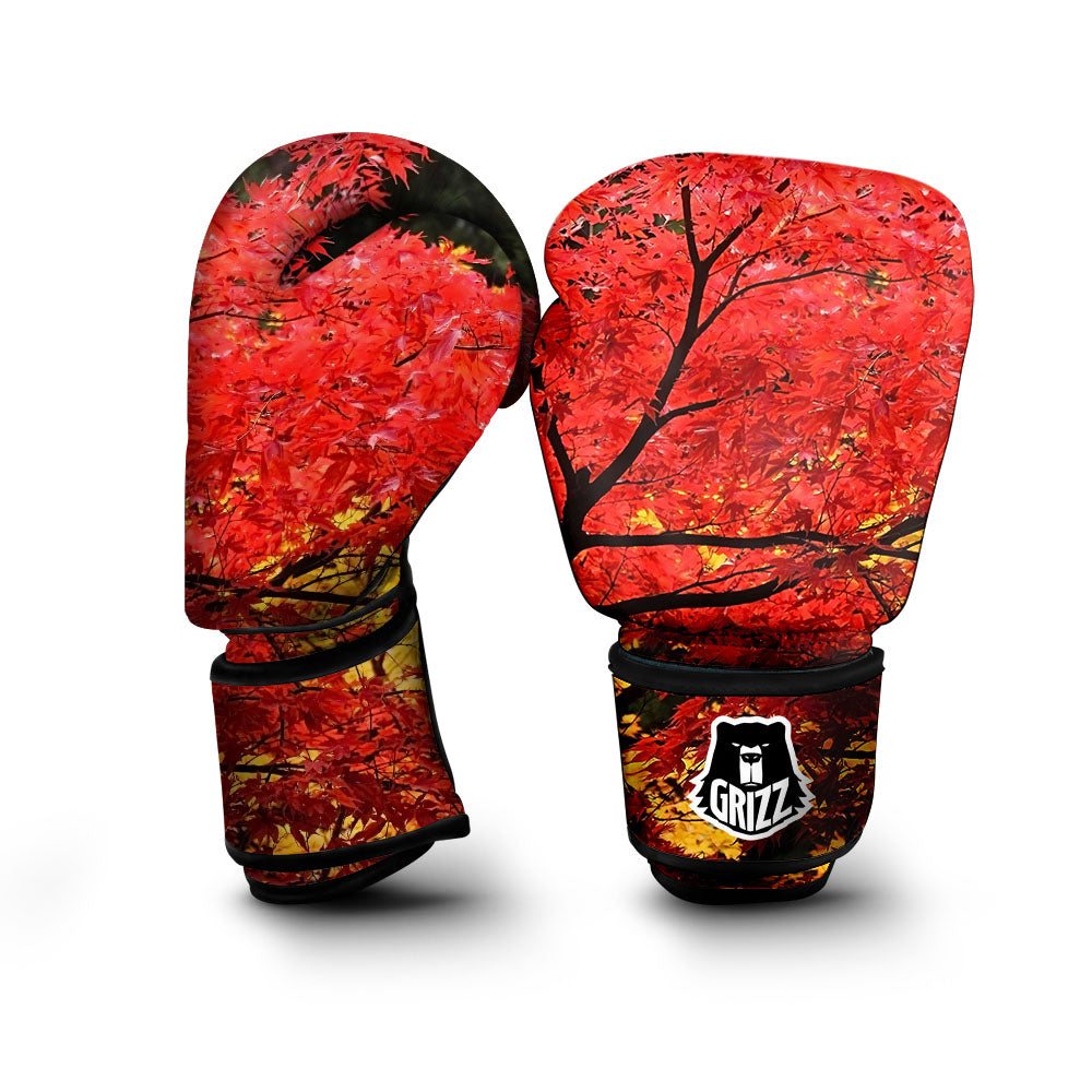 Autumn Trees Red Print Boxing Gloves-grizzshop