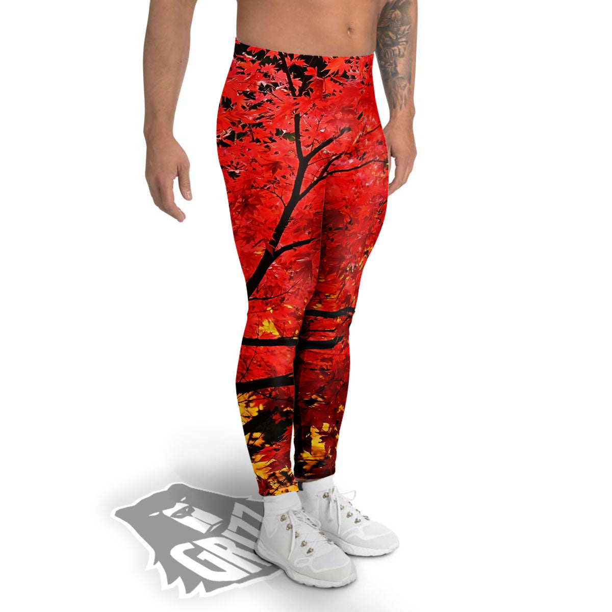 Autumn Trees Red Print Men's Leggings-grizzshop