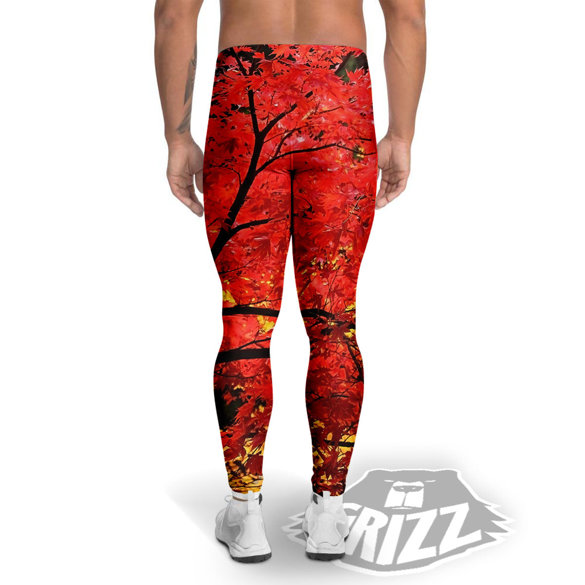 Autumn Trees Red Print Men's Leggings-grizzshop