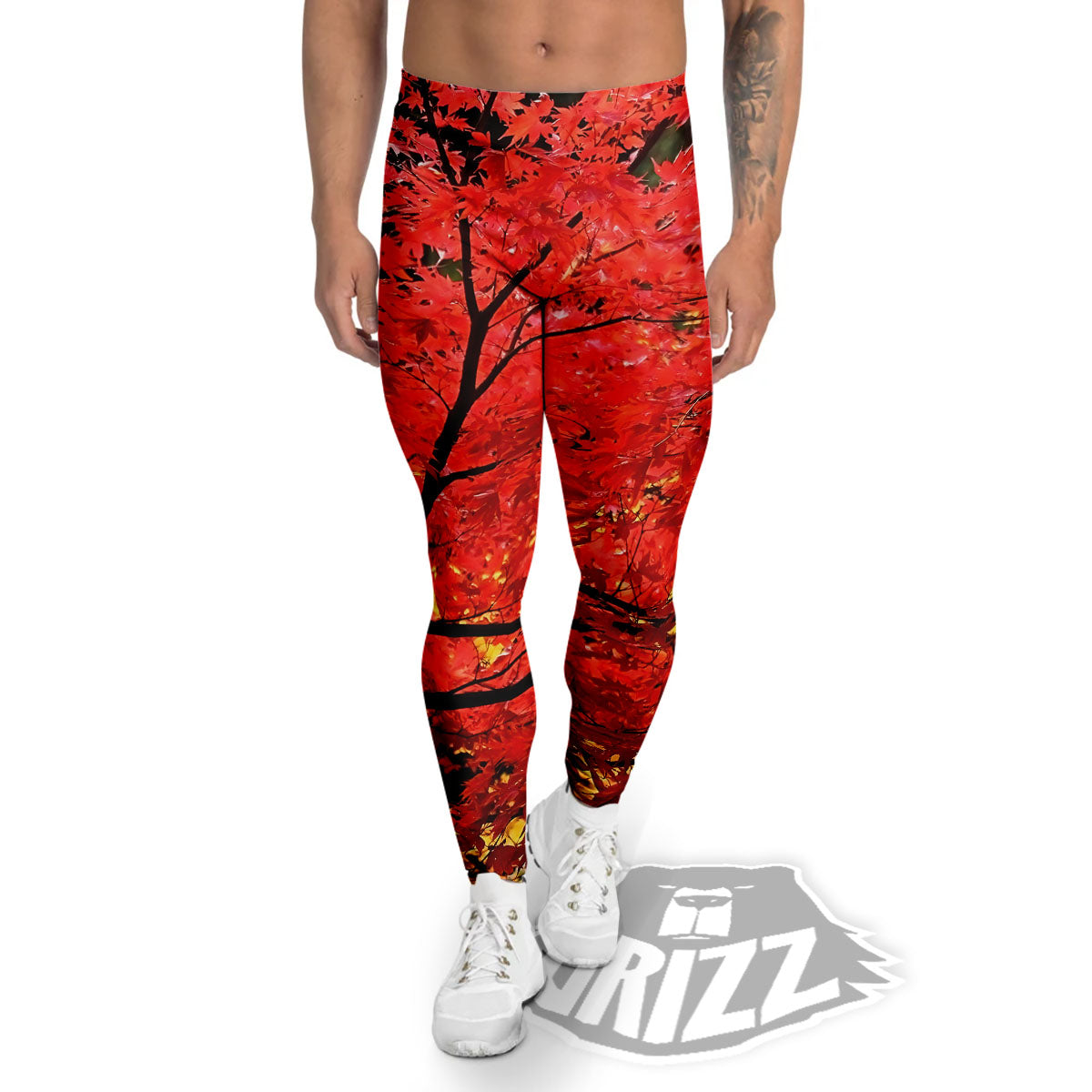 Autumn Trees Red Print Men's Leggings-grizzshop