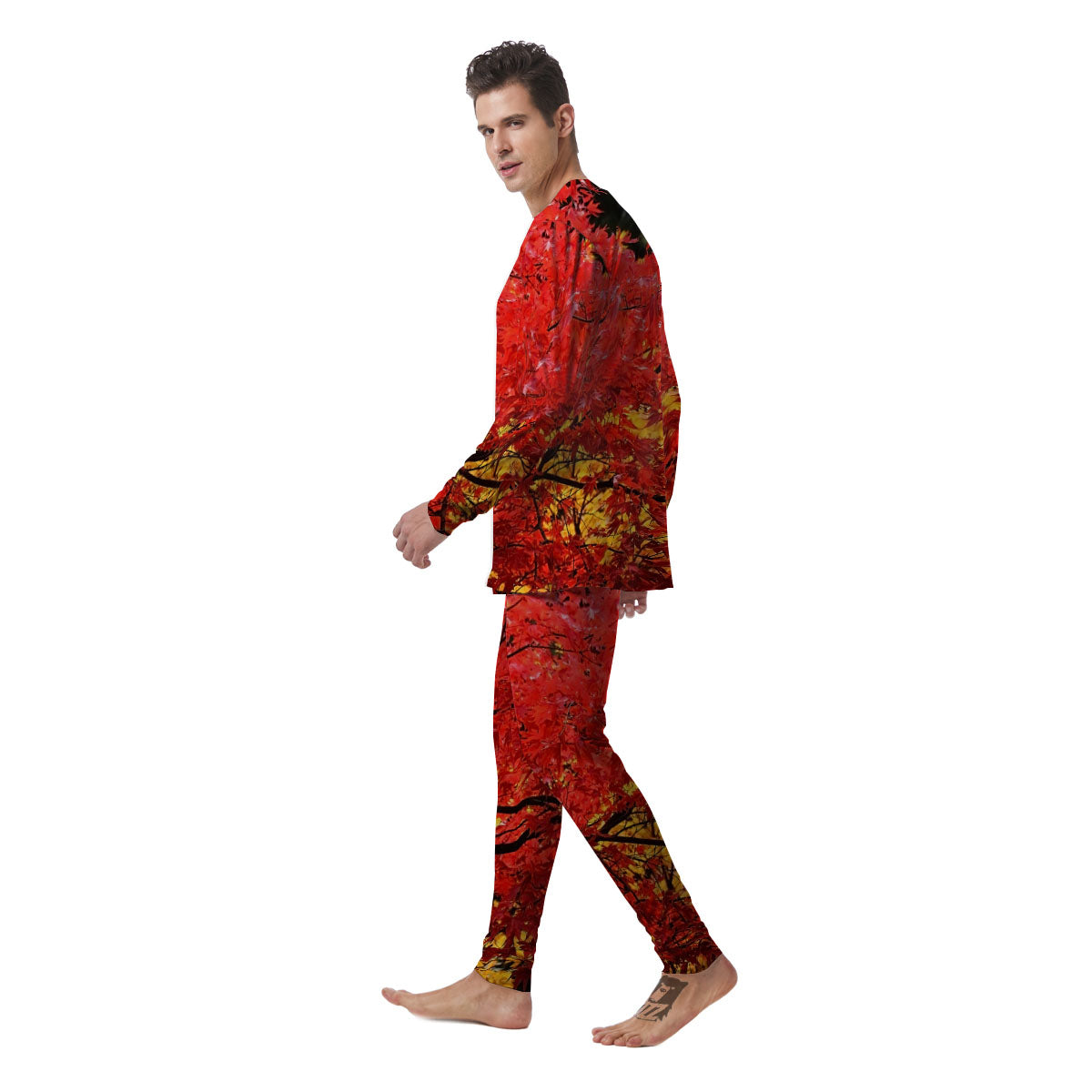 Autumn Trees Red Print Men's Pajamas-grizzshop