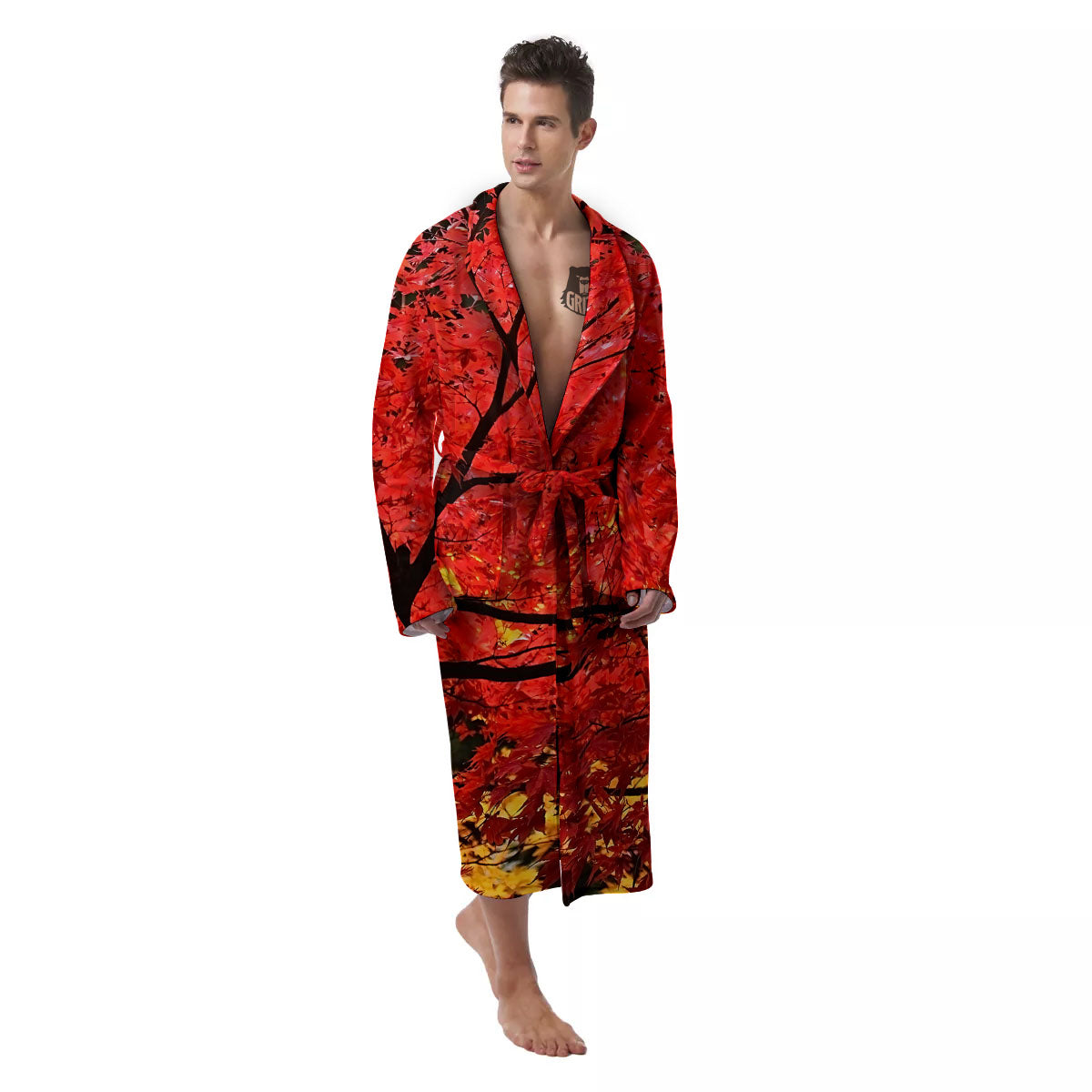 Autumn Trees Red Print Men's Robe-grizzshop