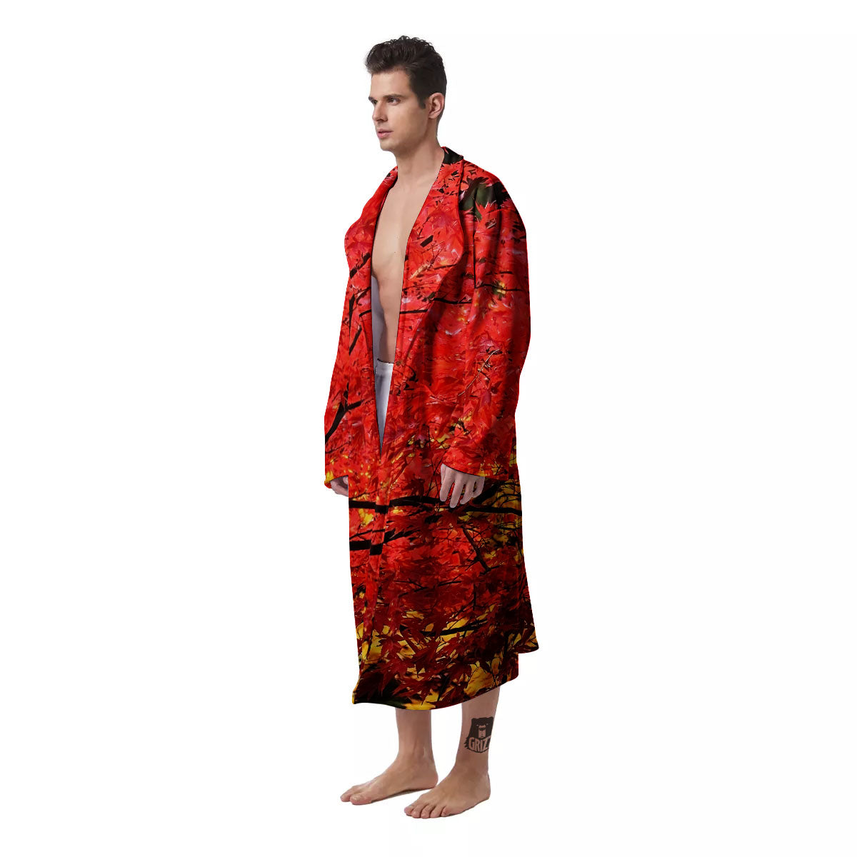 Autumn Trees Red Print Men's Robe-grizzshop