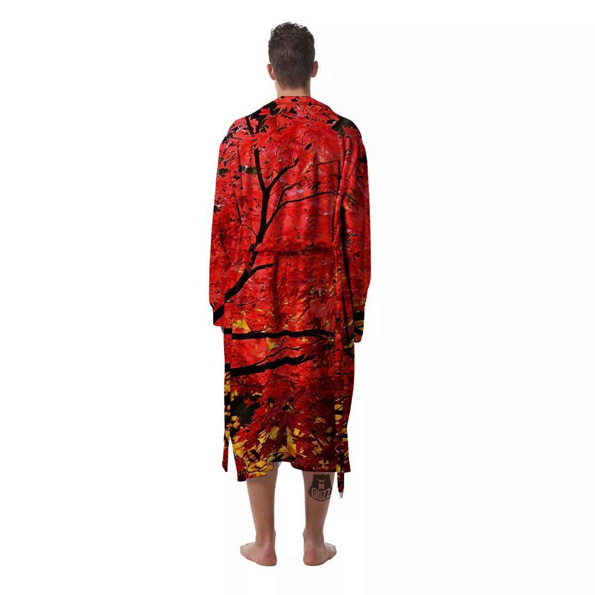 Autumn Trees Red Print Men's Robe-grizzshop