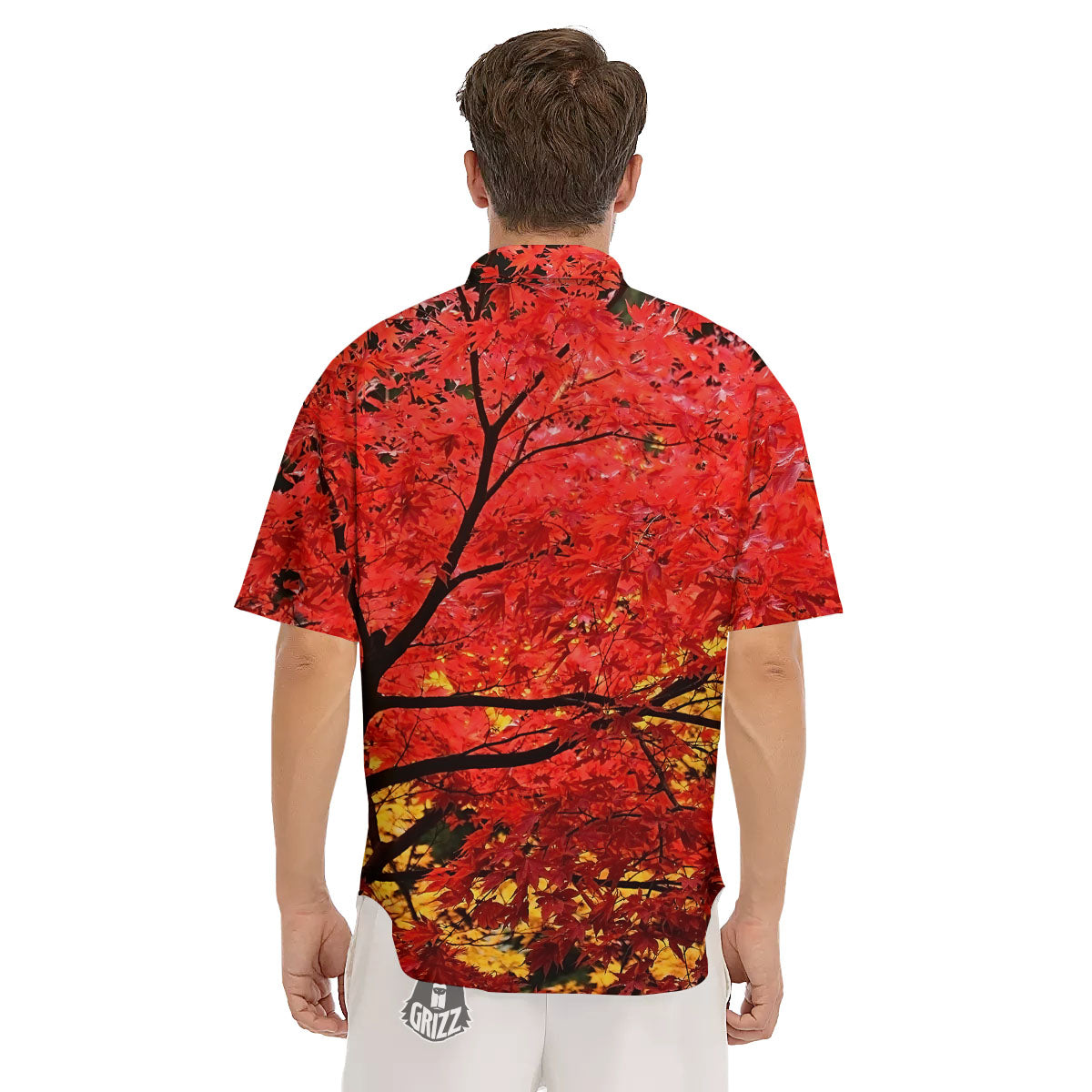 Autumn Trees Red Print Men's Short Sleeve Shirts-grizzshop