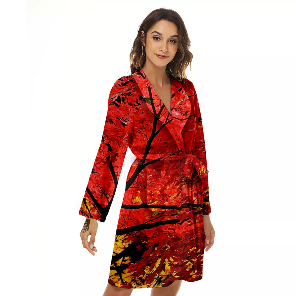 Autumn Trees Red Print Women's Robe-grizzshop