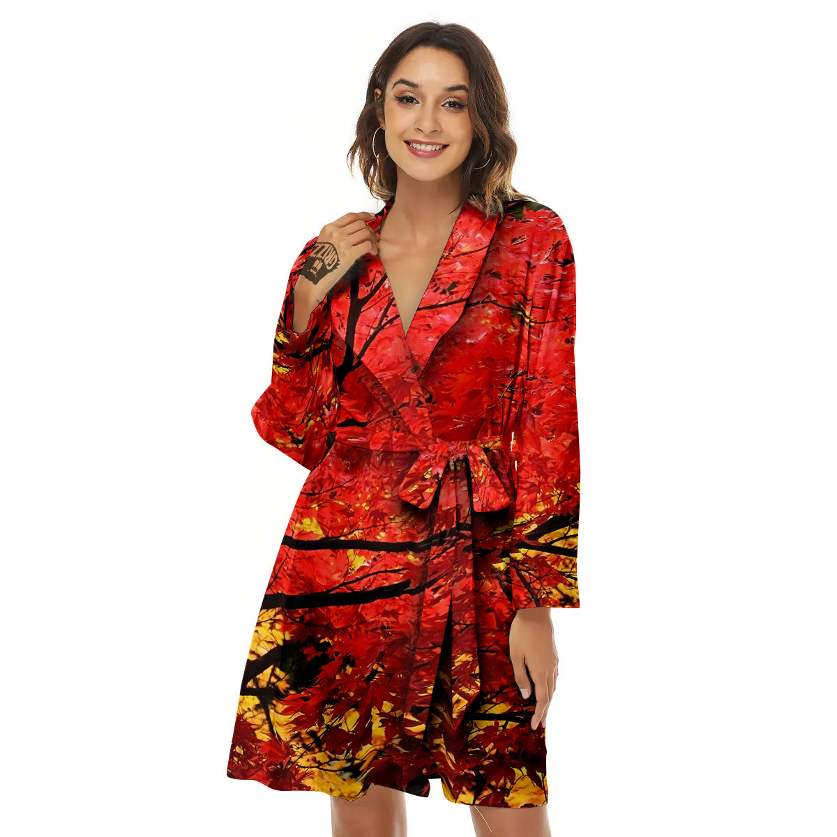 Autumn Trees Red Print Women's Robe-grizzshop