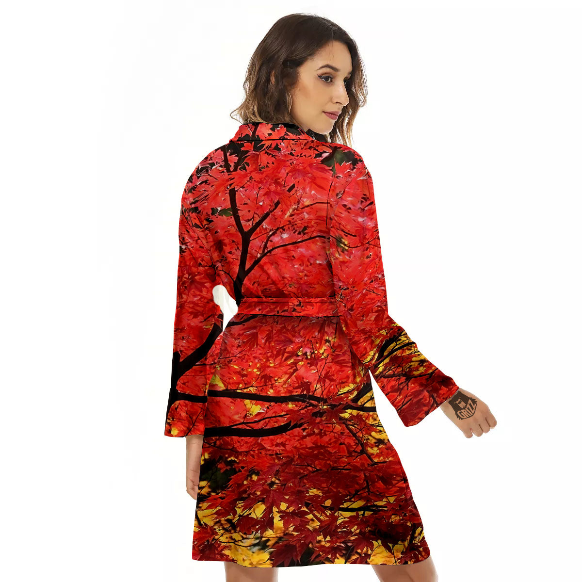 Autumn Trees Red Print Women's Robe-grizzshop