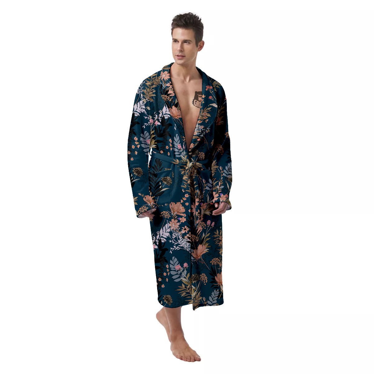 Autumn Vintage Print Pattern Men's Robe-grizzshop