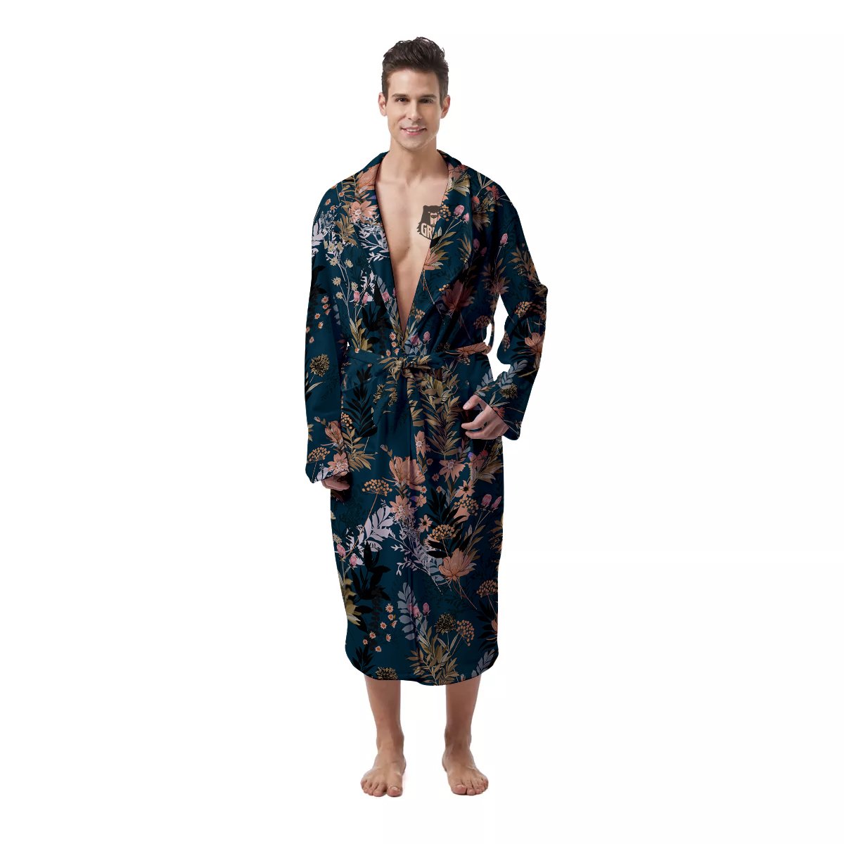 Autumn Vintage Print Pattern Men's Robe-grizzshop
