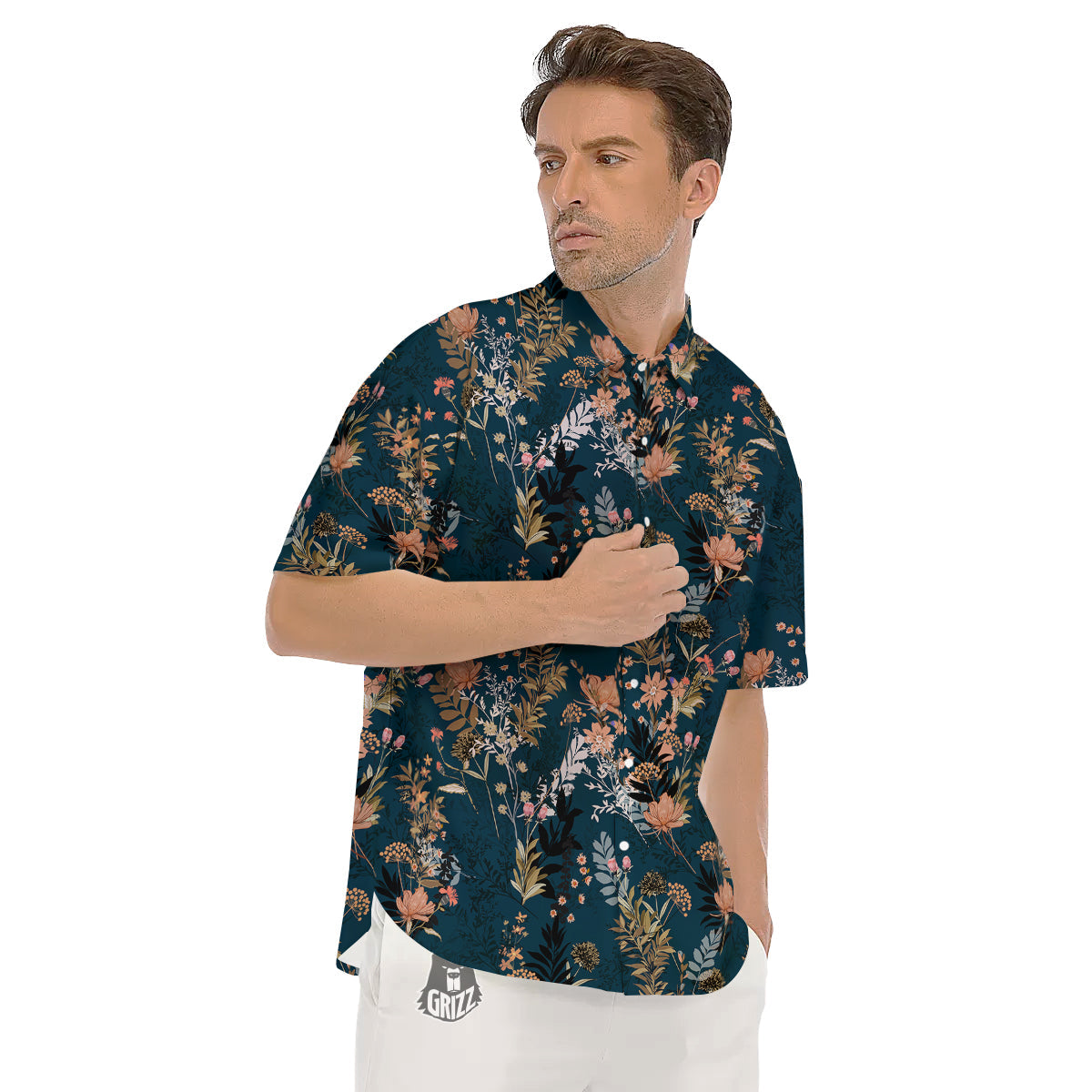 Autumn Vintage Print Pattern Men's Short Sleeve Shirts-grizzshop